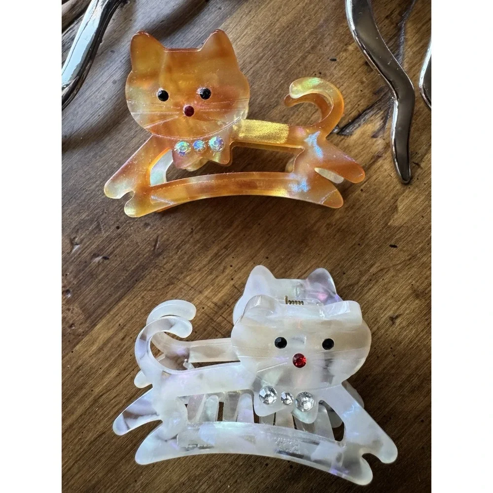 12pc Hair Clip Bundle Rose Enamel Claw Clip Cat Bow Stick Pin Coquette Kawaii